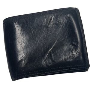 Fossil Black Genuine Leather Men's Trifold Wallet Credit Cards Cash ID Window